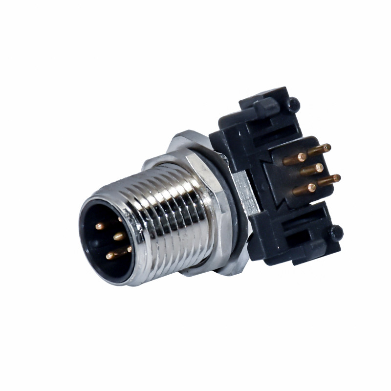 5Poles M12 Waterproof Connector 90 Degree Male A Code PCB Panel Mount Connector Shielded