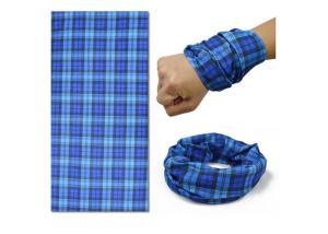 China Blue Grid Pattern Tubular Headwear 100% Microfiber Polyester Sublimation Printing wholesale