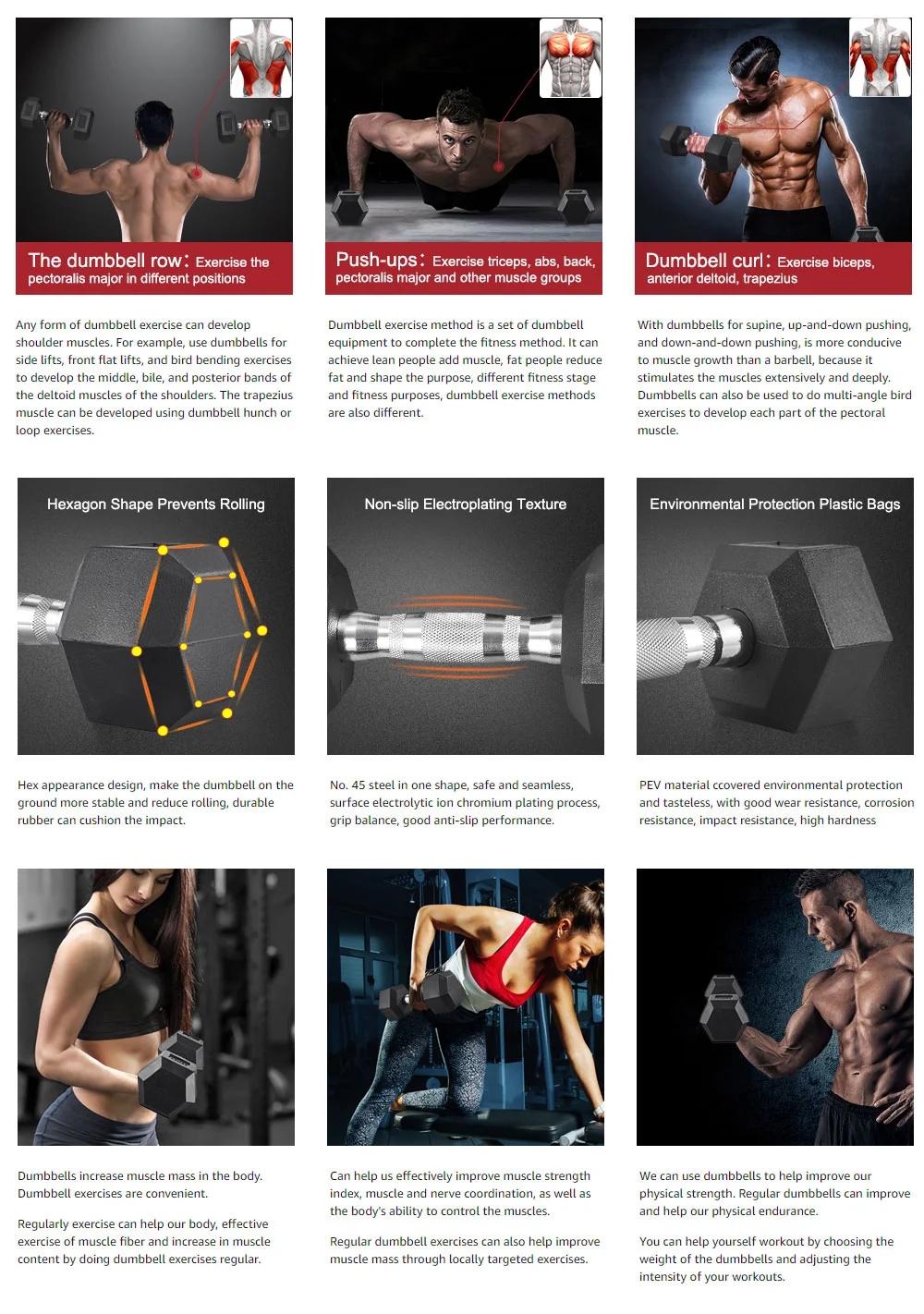Free Weight Gym Dumbbells Fitness Training Rubber Round Dumbbells