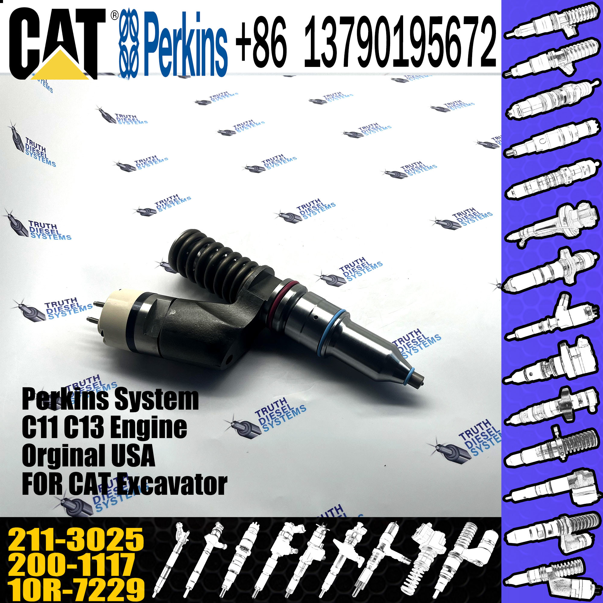 3456 3406E C-15 C-16 C16 Engine Diesel Fuel Injector CA2113025 211-3025 2113025 10R0955 10R0955 For CAT Excavaot 385B
