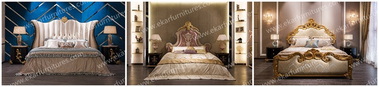 Italy antique luxuxy bedroom furniture master wooden leather bed AA-308
