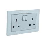 2 Gang Bs Electrical Power Socket 13A Grey Color Tempered Glass