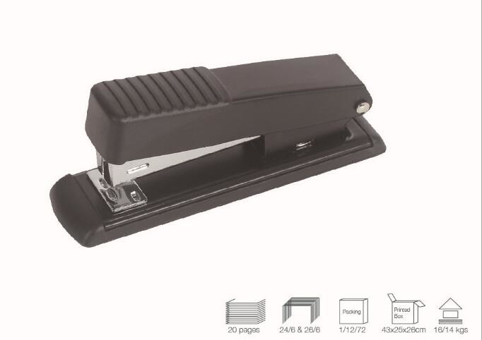 Office Basic Supplies With 20 Sheets Paper Capacity Black Metal Office Stapler For 24/6 26/6 Staples
