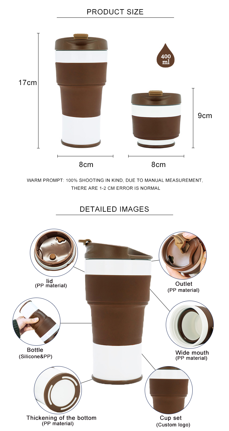 Lightweight 150g 400ML Collapsible Silicone Coffee Cup