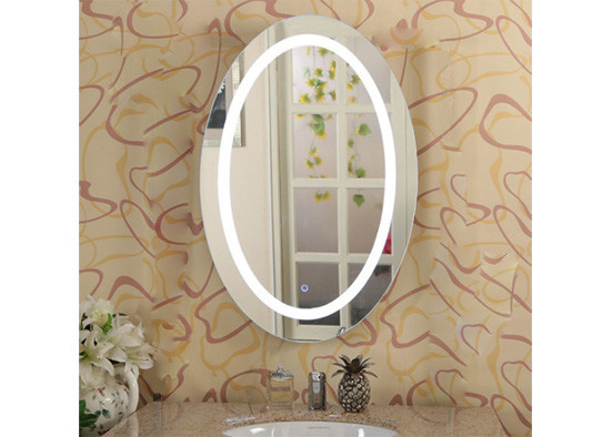 Size Customized Oval Illuminated Bathroom Mirror 5mm Thickness With LED Light Strip