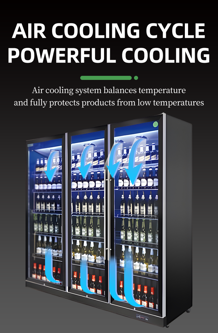 Air Cooled Glass Door Vertical Upright Drink Beer Wine Refrigerator Cabinet Chiller