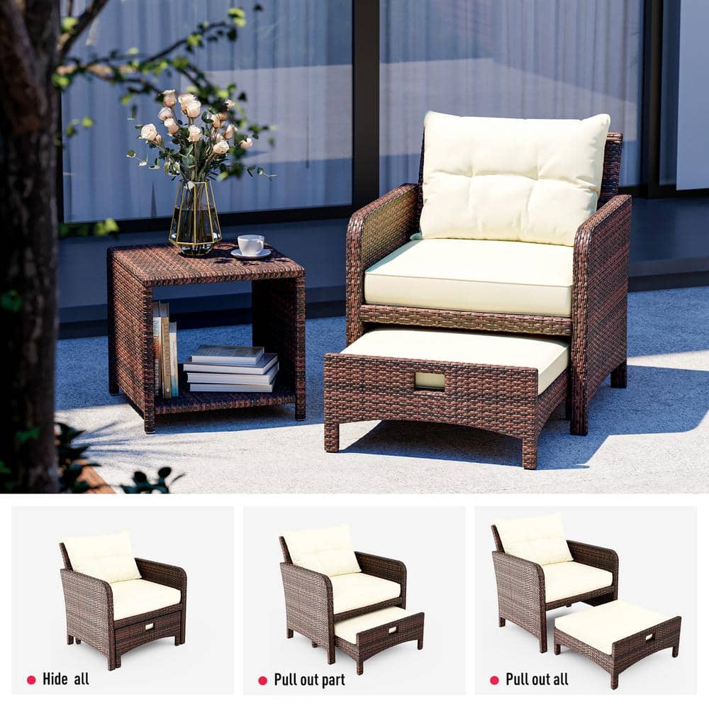 27.95 x 26.38 x 29.53 in. AJUNION 5-Piece Rattan Outdoor Patio Chairs with Ottomans