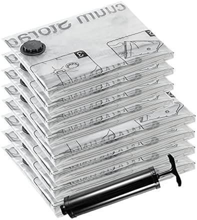 SUOCO 8 MEDIUM VACUUM STORAGE BAGS, SPACE SAVER BAGS WITH TRAVEL HAND PUMP,