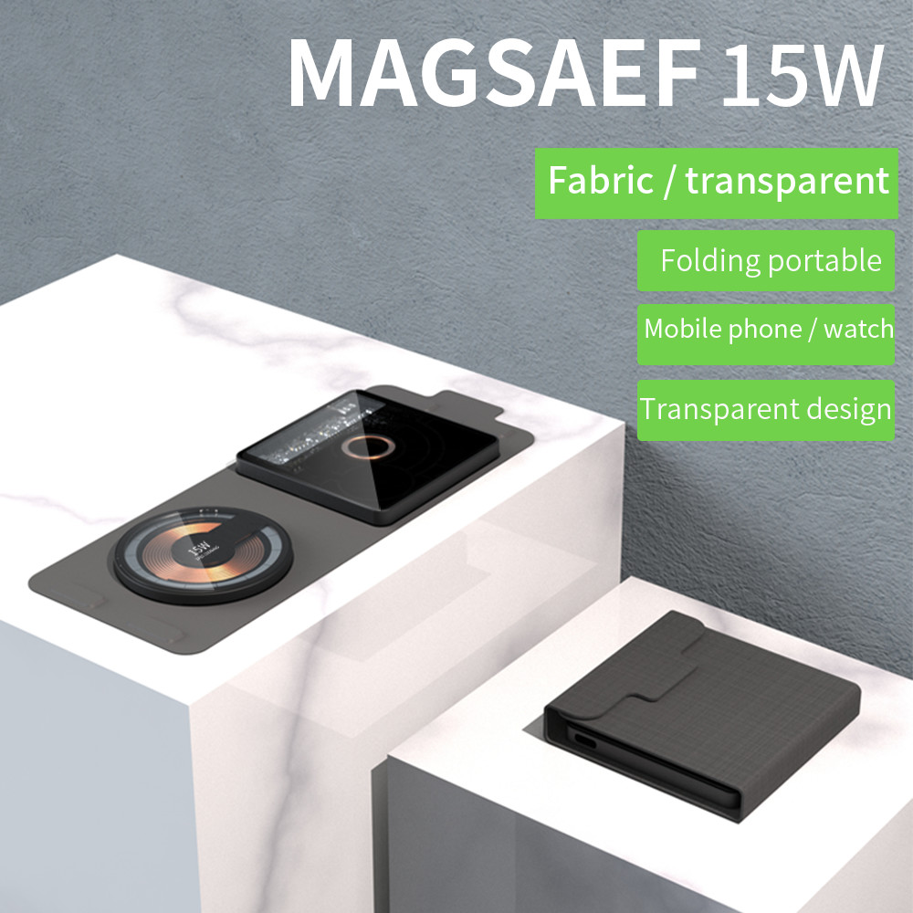 2023 Transparent Foldable 15W 7.5W Wireless Charger Dock 2 In 1 Qi Wireless Charger For Aplpe Watch