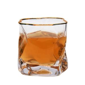 China Irregular Handmade Whiskey Glass With Gold Rim wholesale