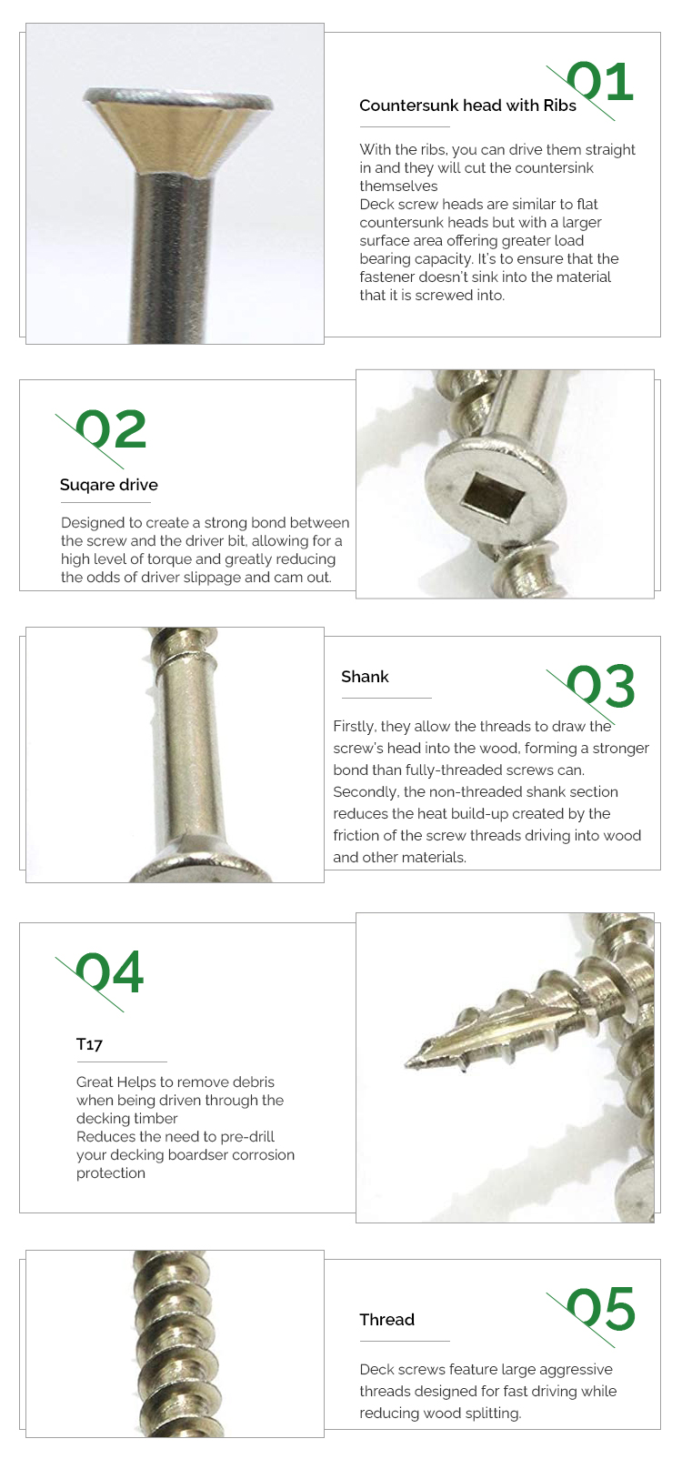 T17 Galvanised C3 Deck Screws Square Countersunk Head Screw With Ribs