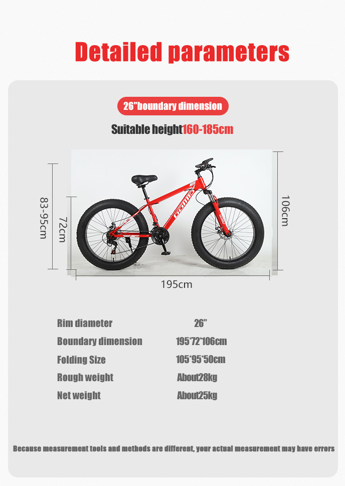 Comfortable Swallow Handlebar Fat Tire Bike OEM Customizable Snow Mountain Beach Cruisers Cycle Bicycle 26inches