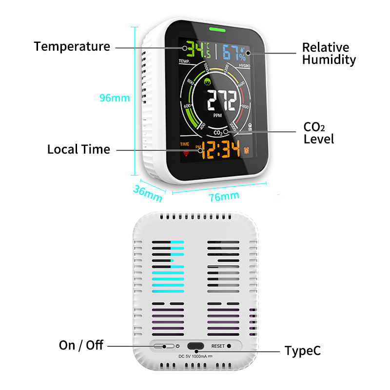 WiFi Air Quality Meter PM2.5 Indoor Air Monitor Temperature Humidity 400ppm - 5000ppm