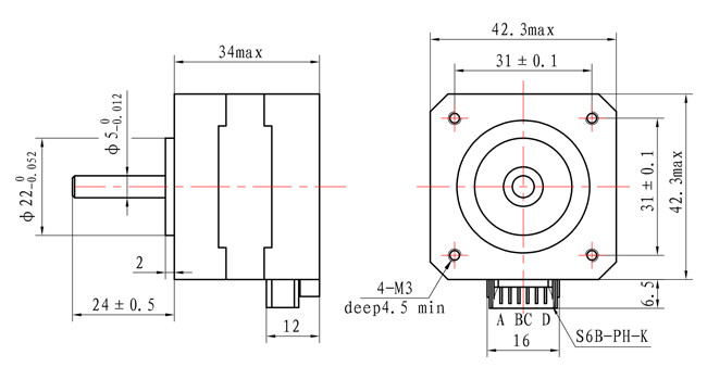 260mNm High Torque Nema 17 Bipolar Stepper Motor 42*42*34mm 2 Phase