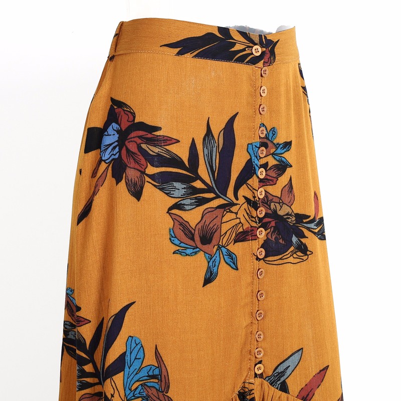 2018 New design high waisted print long skirts
