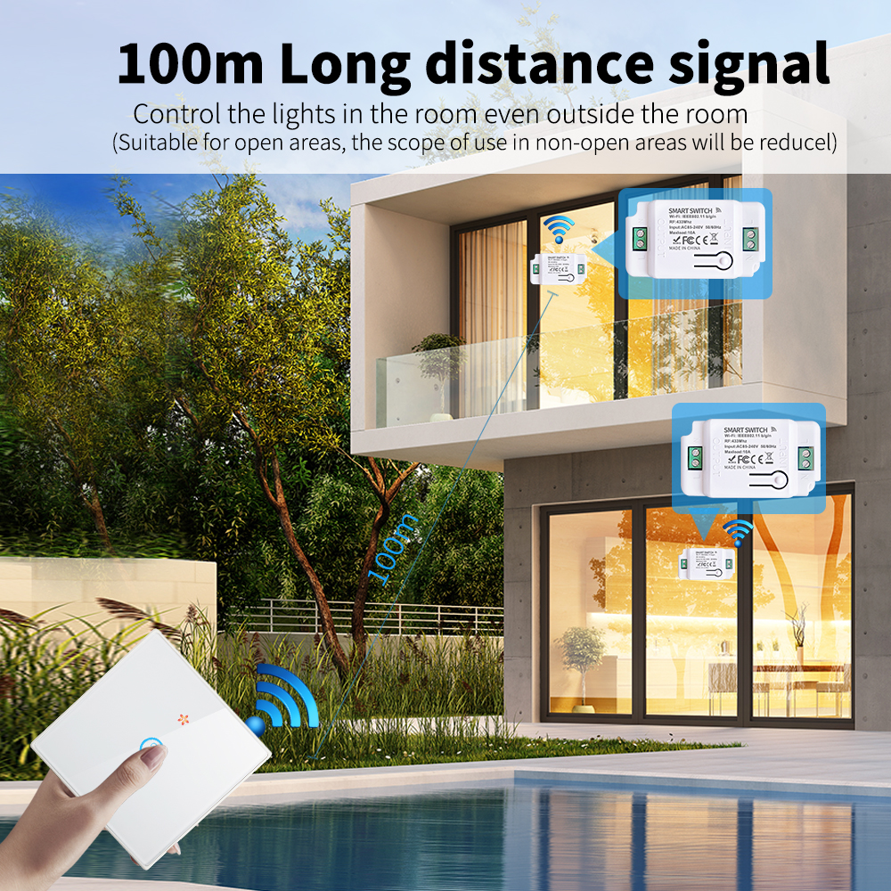 Tuya WIFI Smart Wall Touch Switch Glass Panel LED