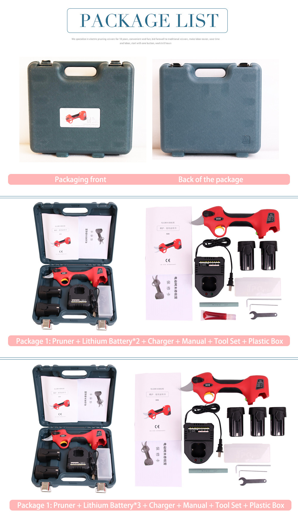 2.5CM Battery Orchard Pruer Long Time Use 14.4V Cordless Battery Powered Electric Pruners Shears Scissors for Pruning