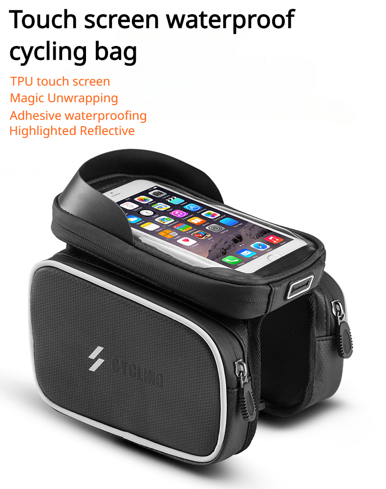 Bicycle upper tube bag mobile phone touch screen road bike mountain bike front beam bag frame bag riding equipment acces