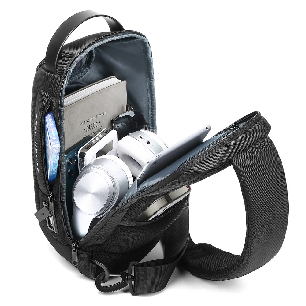Wholesale waterproof anti theft designer crossbody bag custom logo USB sling bags for men single shoulder chest bag