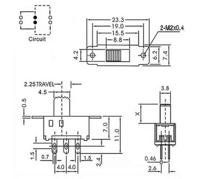 Slide Switch,2P2T 6 Terminals Vertical Sliding Switch ,Long Hand Interruptor On-Off Push Tact Switch,Micro Toggle Switch