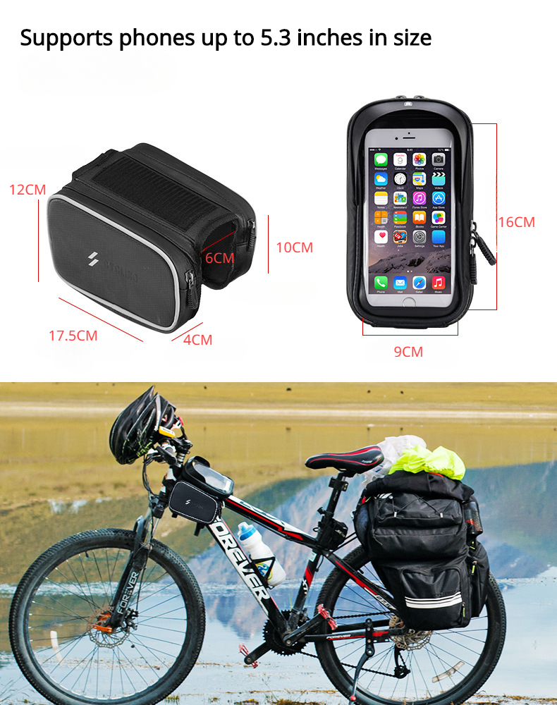 Bicycle upper tube bag mobile phone touch screen road bike mountain bike front beam bag frame bag riding equipment acces