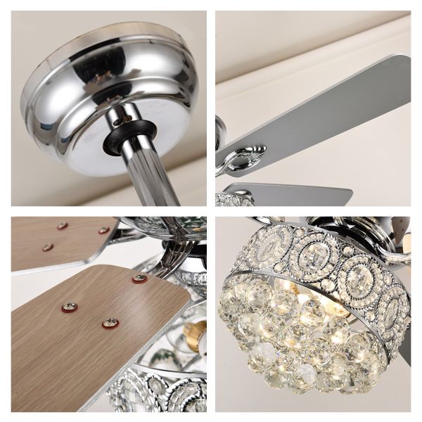 Crystal Fandelier 52 Inch Hugger Ceiling Fan With 5 Plywood Blades