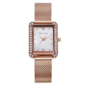 China Square SS Mesh Strap Ladies Quartz Watch OEM Rhinestone Rose Gold Waterproof wholesale