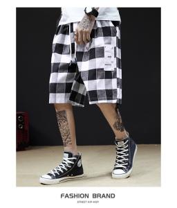 China BEIANJI Cotton Polyester Black White Checkered Shorts Garment Dyed wholesale