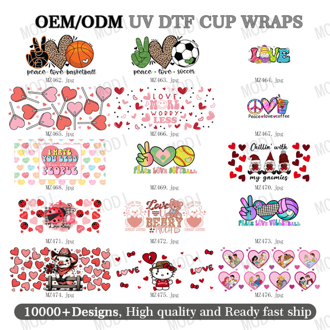 Custom Design 16oz UVDTF Tumbler Decals Sticker Valentine'S Day UV DTF Cup Wrap
