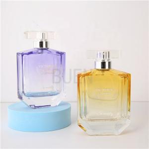 China Multicolor Square Glass Perfume Bottle Spray Gradual Change Colored 100ml wholesale