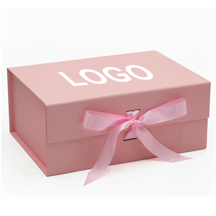 Gold Foil Folding Paper Box Cardboard Magnetic Gift Box With Ribbon