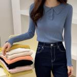 Lapel Button Women Knit Sweater , Long Sleeve Knit Sweater