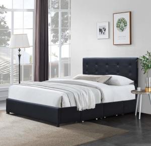 China Queen Upholstered Bed Frame White Faux Leather Metal Four Drawer wholesale