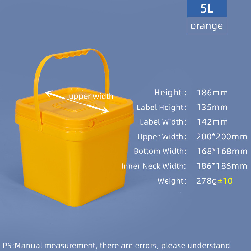 5L 10L 16L 25L Orange Square Plastic Bucket PP Material for Supermarket Food Storage