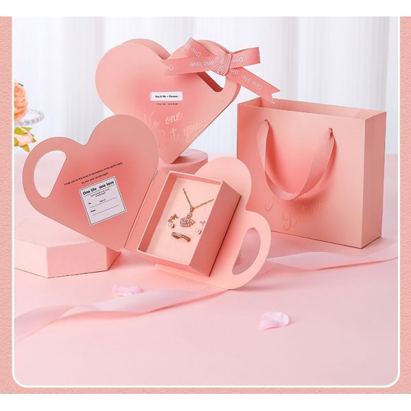 Romantic Valentine'S Day Portable Gift Box Couple Ring Storage Jewelry Gift Box Chinese Valentine'S Day Heart-Shaped Jewelry Packaging Box