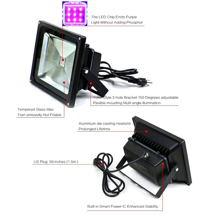 395Nm Aluminum Outdoor LED Flood Lights , Ultraviolet Flood Light For Party Decoration