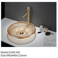 China Diamond Design Modern Crystal Glass Wash Basin Round Bathroom Sink wholesale