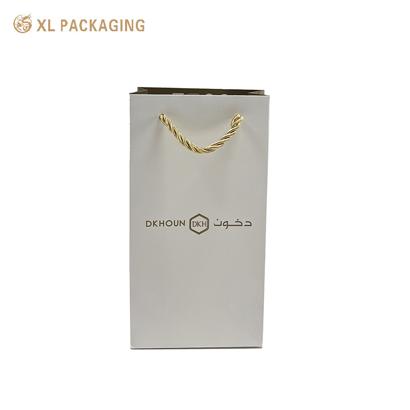 Gold Color Recyclable Packaging Bags Fancy Opp String Handle Shopping Paper Bag