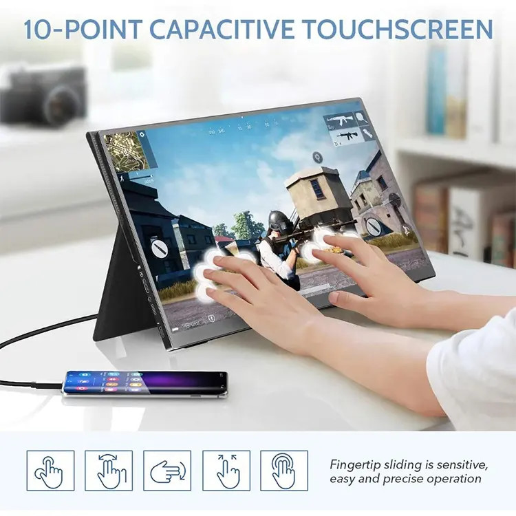 1080P WIFI Mobile USB IPS Display 4K 144hz Portable Monitor With Battery 15.6Inch Touch Screen