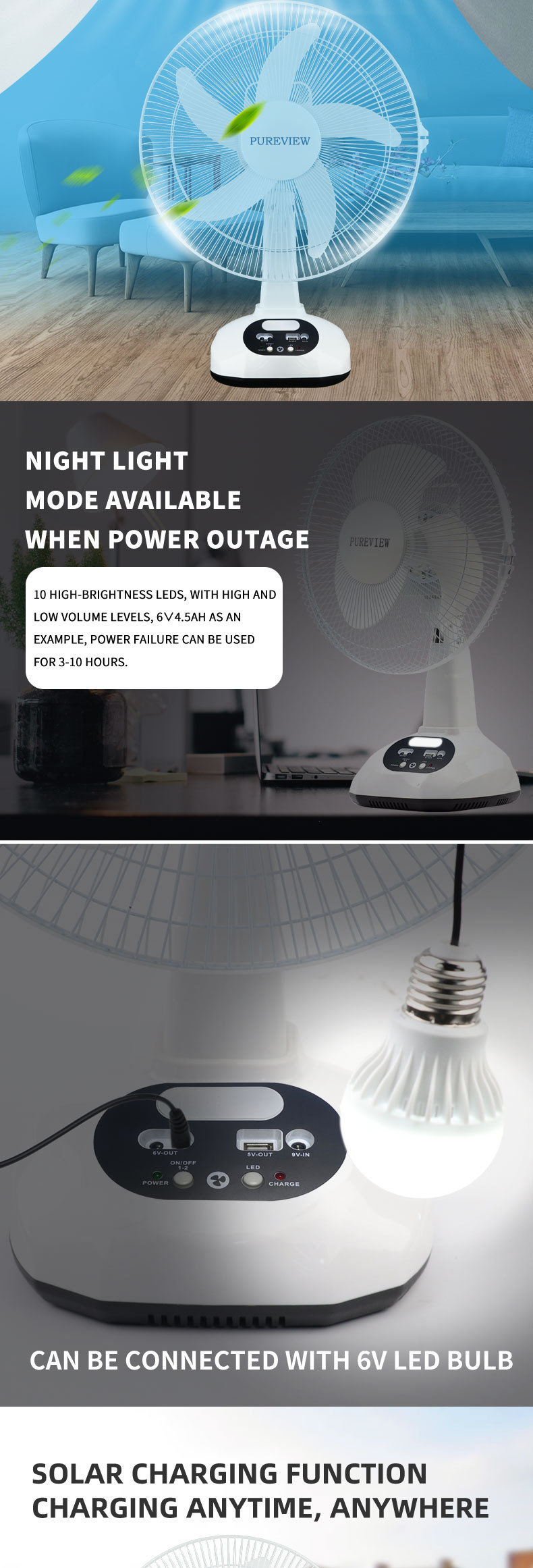 Table Solar Fan 12 inch Solar-Powered Energy-Saving Fan for Sustainable Clean Energy