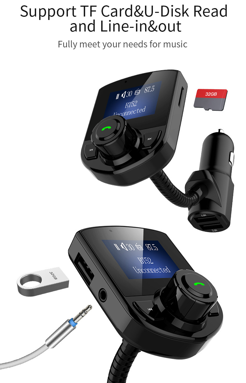 1.44inch LCD Handsfree Bluetooth Car Kit 3.5mm Bluetooth Car Adapter