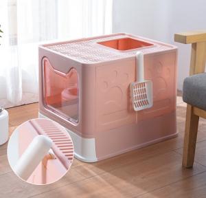 China Splash Proof Large Cat Toilet Foldable Litter Box With Lid Top Entrance wholesale