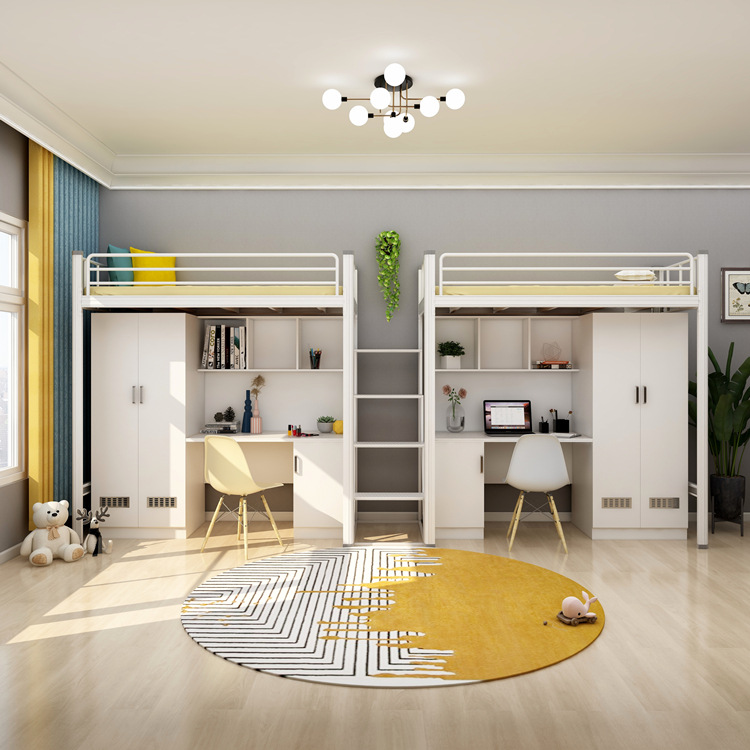 Mail packing Y Modern School Dormitory Bedroom Furniture Set Loft Metal Bunk Bed With Desk