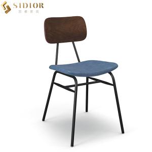 China 80cm Blue Faux Leather Dining Chairs With Metal Legs wholesale