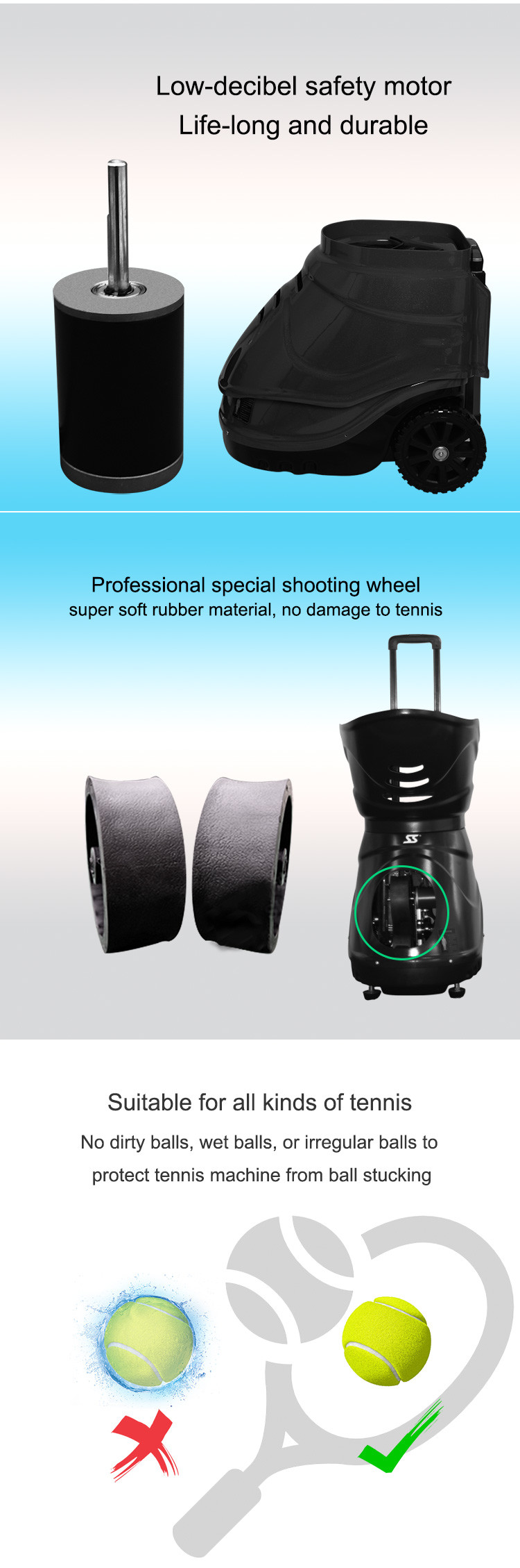 150W Siboasi S4015 Tennis Trainer Ball Machine White Color Portable
