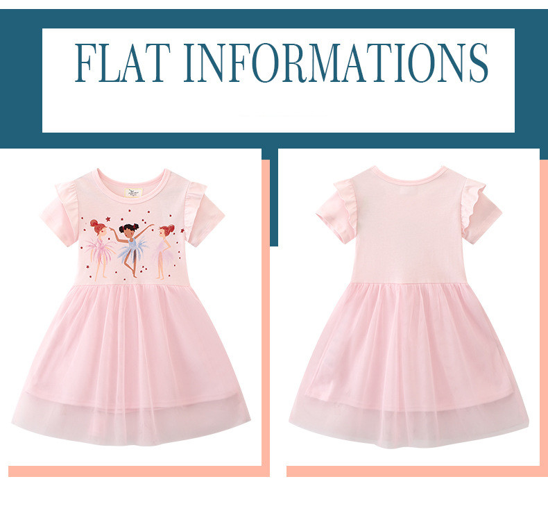Girls' Pink Dress Summer New Fashion Print Cartoon Design Princess Dress Short Sleeve
