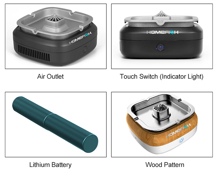 Homefish Stainless Steel Electric Multifunctional Ashtray Air Purifier HEPA Filter Long-lasting Battery Ashtray Air Purifier