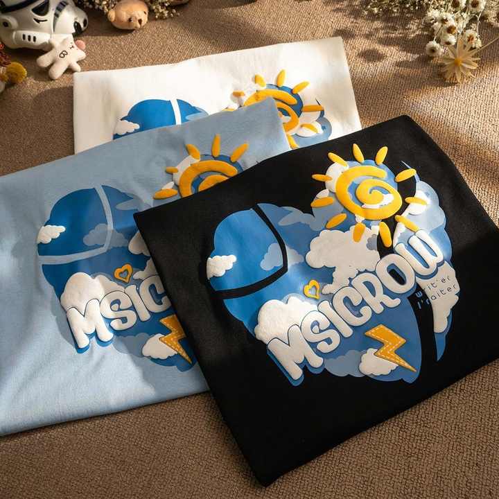 Heavy Cotton Plain Graphic Oversized Foam Screen Printing Men's T-Shirts with Custom Logo