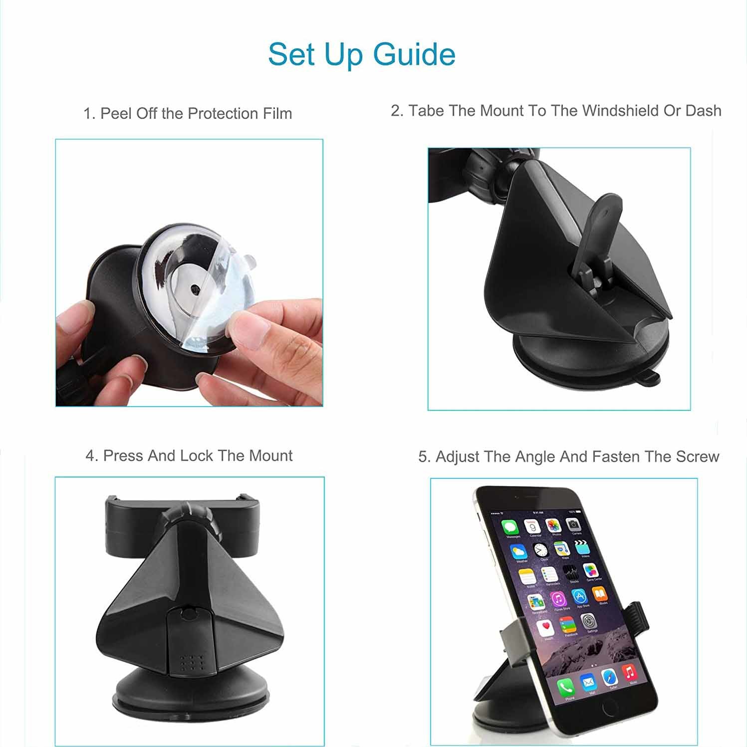 360 Degree Rotation Windshield Mobile Phone Stands RoHS Approved