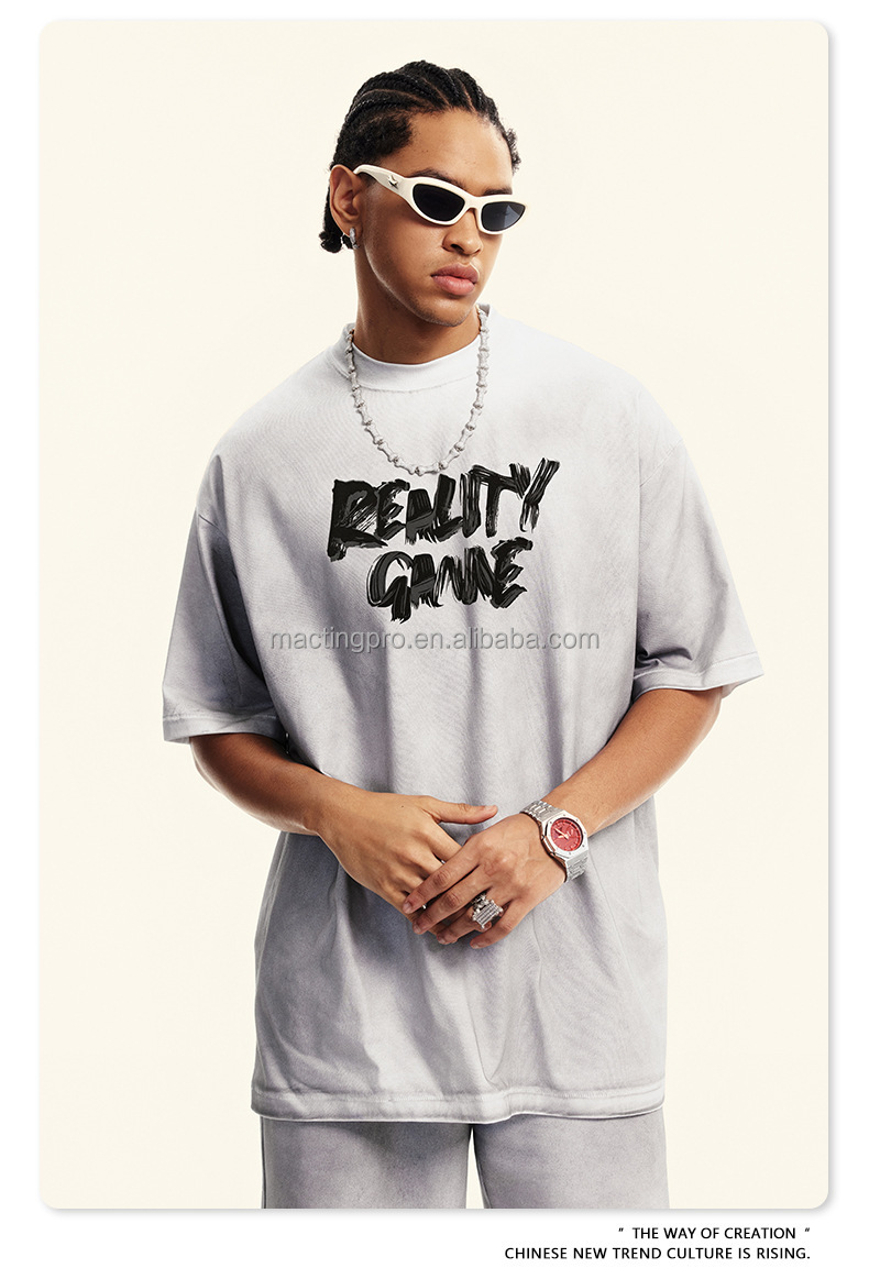 Washed Grey Oversized T Shirt Summer Sorona Fabric Quick Dry Cool Streetwear Heavyweight